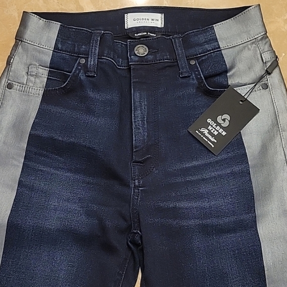 Golden Win Dark Wash Jeans w/ Silver Strip Coating - Picture 3 of 16